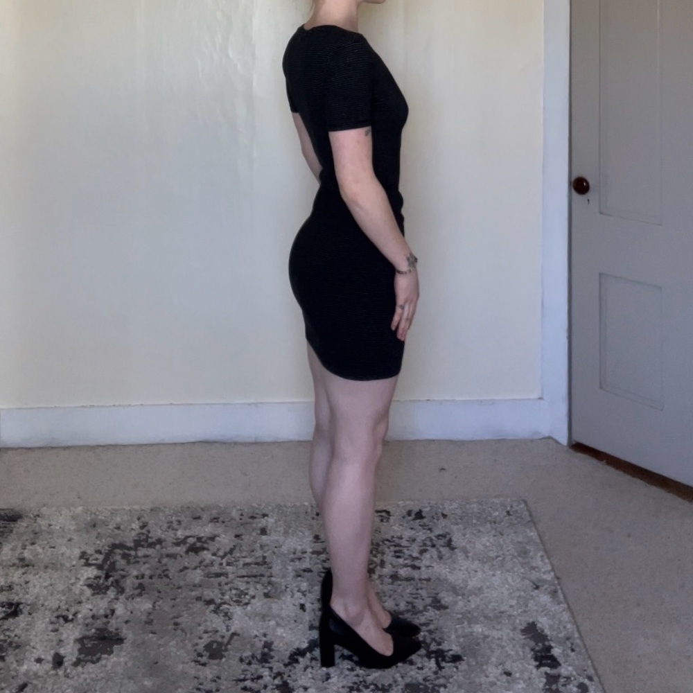 H&M Black White Striped Sheath Mini Dress Bodycon Grunge Punk Summer Y2K Cute - Picture 4 of 8